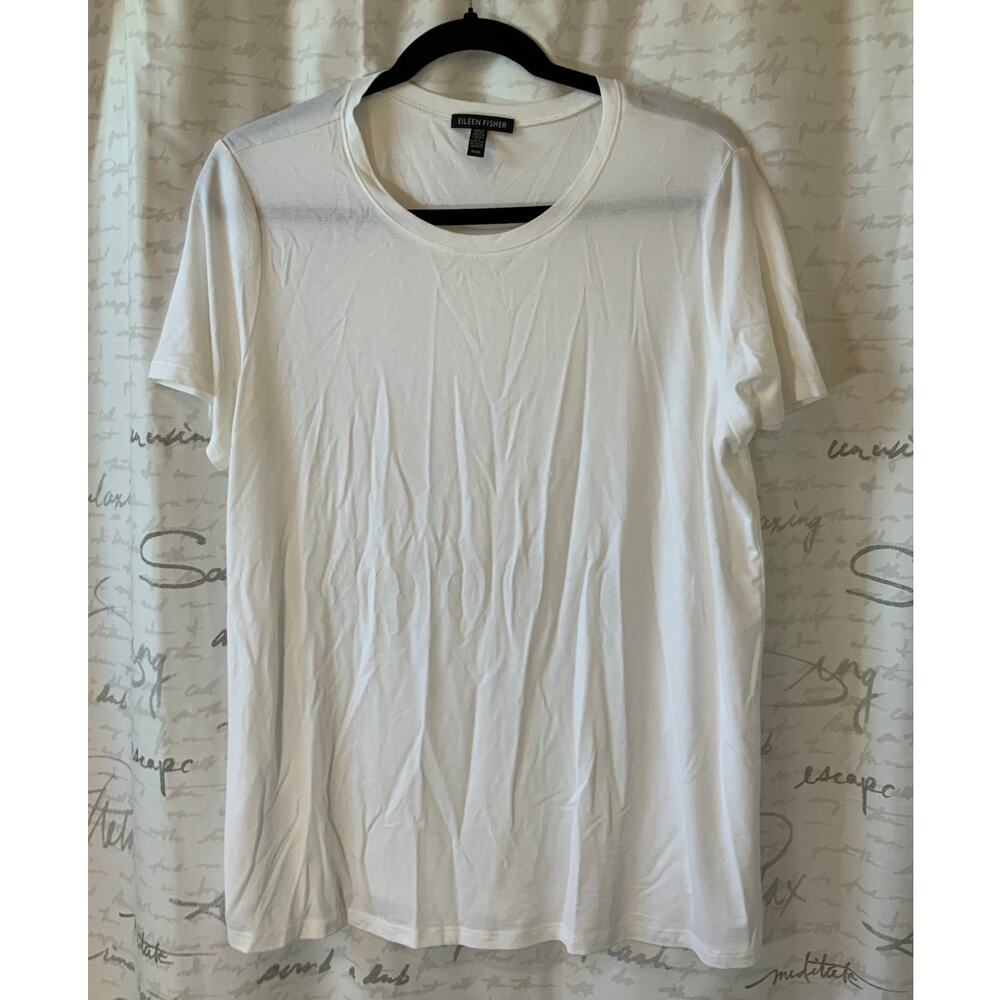Eileen Fisher White Viscose T-Shirt Medium M Quiet Luxury Sustainable USA Made